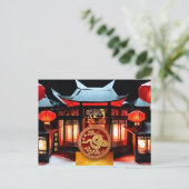 Chinees Nieuwjaar Slang 2025 Tempel + Teksten HPos Feestdagenkaart (Staand voorkant)