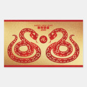 Chinees Nieuwjaar Slang Dubbele gouden papier-cut  Rechthoekige Sticker (Voorkant)