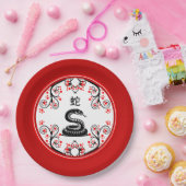 Chinees Nieuwjaar Slang en rode bloesems Papieren Bordje (Feest)