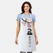 Chinees Nieuwjaar Slang en rode bloesems Schort (Gedragen)