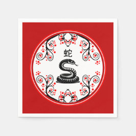 Chinees Nieuwjaar Slang en rode bloesems Servet