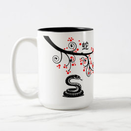 Chinees Nieuwjaar Slang en rode bloesems Tweekleurige Koffiemok