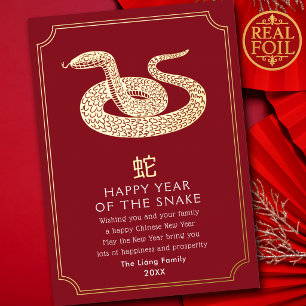 Chinees Nieuwjaar Slang  Folie Feestdagenkaart