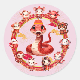 Chinees Nieuwjaar Slang Ontwerp 2 Ronde Sticker