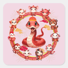 Chinees Nieuwjaar Slang Ontwerp 2 Vierkante Sticker