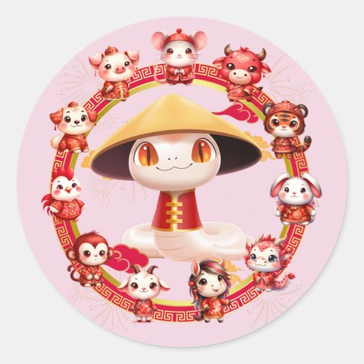 Chinees Nieuwjaar Slang Ontwerp 3 Ronde Sticker (Voorkant)
