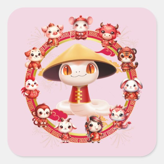 Chinees Nieuwjaar Slang Ontwerp 3 Vierkante Sticker (Voorkant)