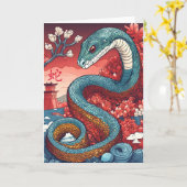 Chinees Nieuwjaar Slang Wenskaart Kaart (Gele Bloem)