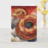 Chinees Nieuwjaar Slang Wenskaart Kaart (Gele Bloem)