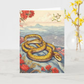 Chinees Nieuwjaar Slang Wenskaart Kaart (Gele Bloem)