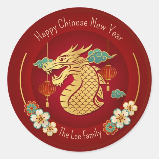 Chinees Nieuwjaar Stickers (Jaar van de Draak) Roo (Voorkant)