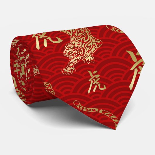 Chinees nieuwjaar tijger 2022 stropdas (Opgerold)
