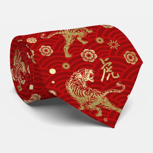Chinees nieuwjaar tijger 2022 stropdas (Opgerold)