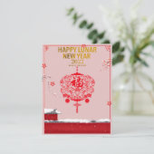 Chinees nieuwjaar tijger roze rode bloem kaart (Staand voorkant)