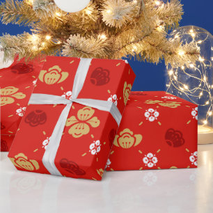 Chinees nieuwjaar traditioneel flessenpatroon rood cadeaupapier