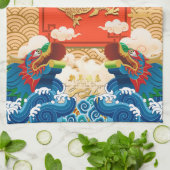 Chinees Nieuwjaar van de Draak 2024 Fu ideogram KT Theedoek (Gevouwen)