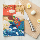 Chinees Nieuwjaar van de Draak 2024 Fu ideogram KT Theedoek (Quarter Fold)