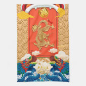 Chinees Nieuwjaar van de Draak 2024 Fu ideogram KT Theedoek (Verticaal)