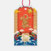 Chinees Nieuwjaar van de Draak 2024 Fu ideogram T Cadeaulabel (Voorkant)