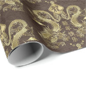 Chinees Nieuwjaar van de Draak 2024 op donker hout Cadeaupapier (Rol Hoek)