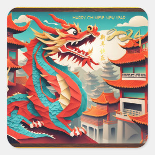 Chinees Nieuwjaar van de Draak 2024 SqS3 Vierkante Sticker