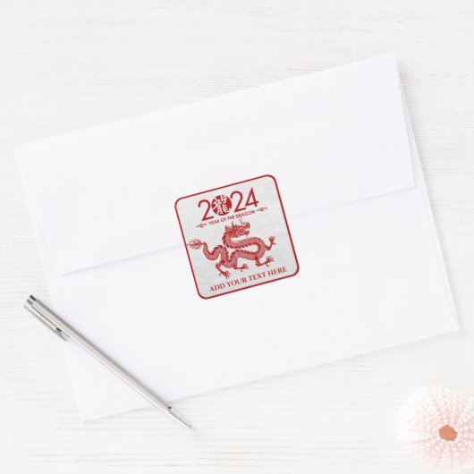 Chinees Nieuwjaar van de Draak 2024 Vierkante Sticker (Envelop)