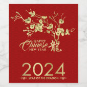 Chinees Nieuwjaar van de Draak 2024 Wijn Etiket (Enkel label)
