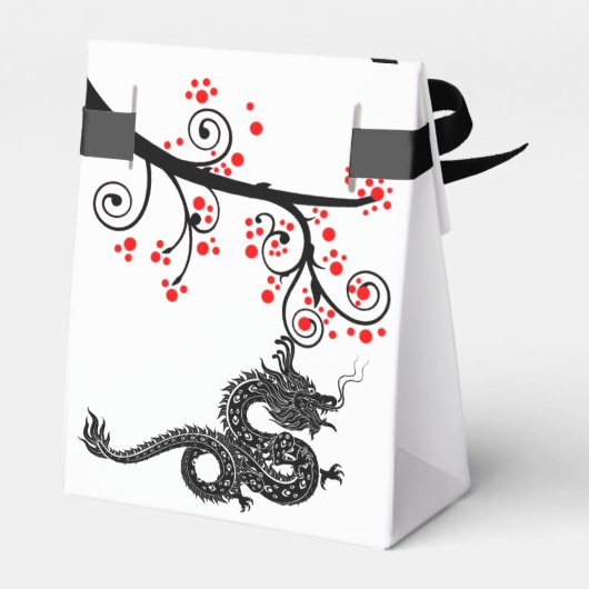 Chinees Nieuwjaar van de Draak en Rode Bloesems Bedankdoosjes (Achterkant)