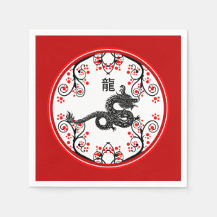 Chinees Nieuwjaar van de Draak en Rode Bloesems Servet