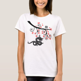 Chinees Nieuwjaar van de Draak en Rode Bloesems T-shirt