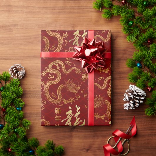 Chinees Nieuwjaar van de Dragon 2024 Wrapping Pape Cadeaupapier (Feestdagen Geschenken)