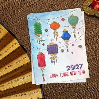 Chinees Nieuwjaar van de Geit 2027 - Lantaarns Feestdagenkaart