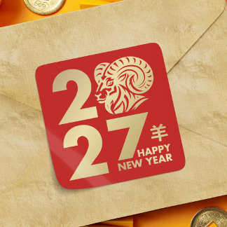 Chinees Nieuwjaar van de Geit 2027 Vierkante Sticker