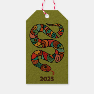 Chinees Nieuwjaar van de groene houten slang 2025 Cadeaulabel