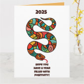 Chinees Nieuwjaar van de Houten Slang 2025 Kaart (Gele Bloem)