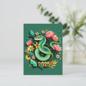 Chinees Nieuwjaar van de Houten Slang 2025 voor vr Feestdagenkaart (Staand voorkant)