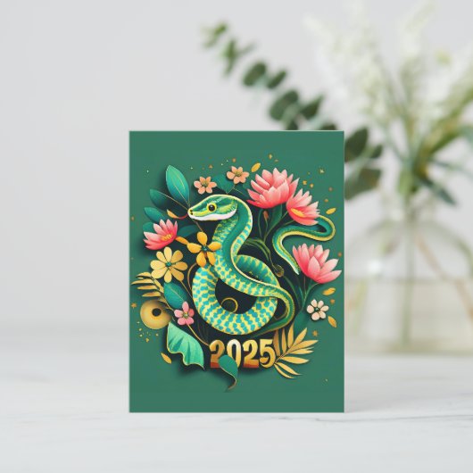 Chinees Nieuwjaar van de Houten Slang 2025 voor vr Feestdagenkaart (Staand voorkant)