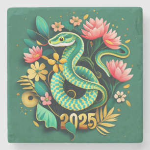 Chinees Nieuwjaar van de Houten Slang 2025 voor vr Stenen Onderzetter