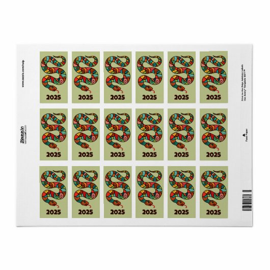 Chinees Nieuwjaar van de Houtslang 2025 Etiket (Full Sheet)