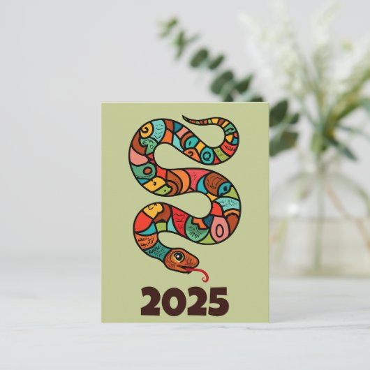 Chinees Nieuwjaar van de Houtslang 2025 Feestdagenkaart (Staand voorkant)