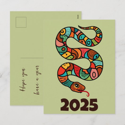 Chinees Nieuwjaar van de Houtslang 2025 Feestdagenkaart (Voorkant / Achterkant)
