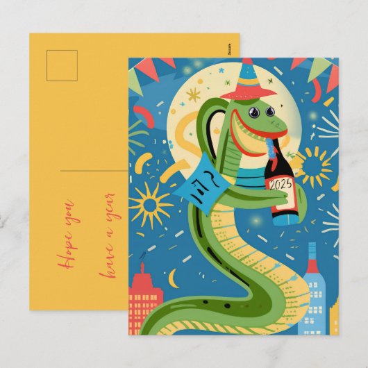 Chinees Nieuwjaar van de Houtslang 2025 Feestdagenkaart (Voorkant / Achterkant)