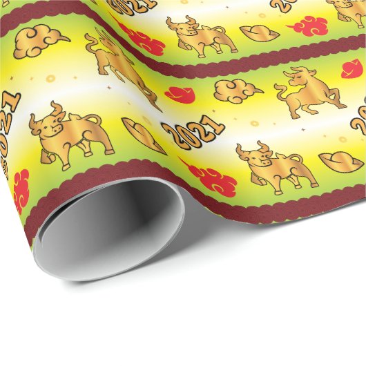 Chinees nieuwjaar van de Ox 2021 Cadeaupapier (Rol Hoek)