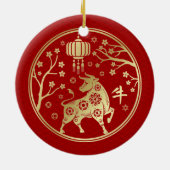 Chinees nieuwjaar van de Ox 2021 Keramisch Ornament (Achterkant)