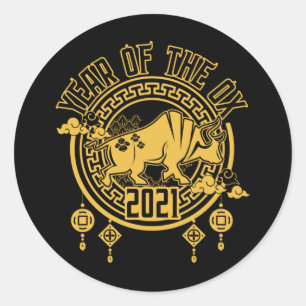 Chinees nieuwjaar van de Ox 2021 Ronde Sticker