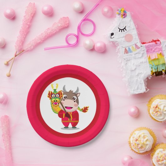 Chinees nieuwjaar van de Ox-trein Papieren Bordje (Feest)