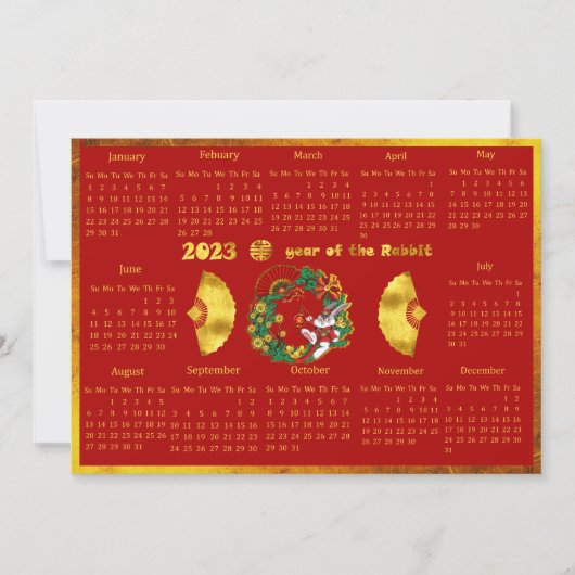 Chinees nieuwjaar van de Rabbit 2023-kalender Kaart (Voorkant)