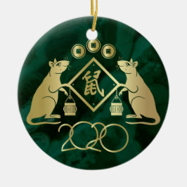 Chinees nieuwjaar van de Rat - Malachite en Gold Keramisch Ornament