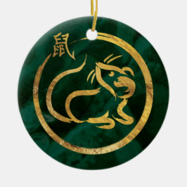 Chinees nieuwjaar van de Rat - Malachite en Gold Keramisch Ornament
