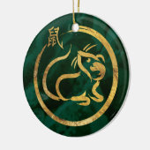 Chinees nieuwjaar van de Rat - Malachite en Gold Keramisch Ornament (Links)